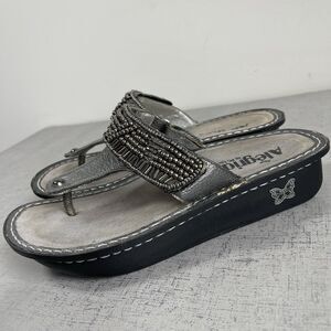 Alegria Car 204 Beaded Leather Comfort Slide Thong Sandals Eu 38 US 7.5 Silver